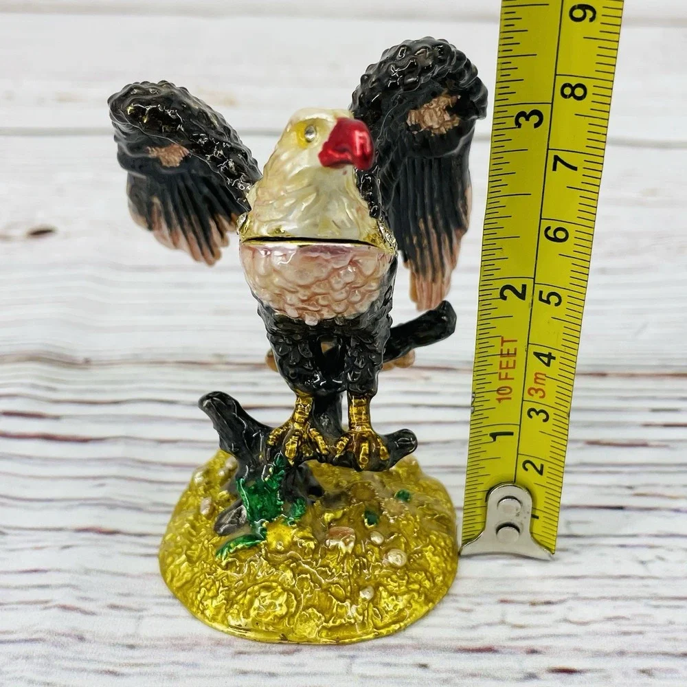 Metal Jeweled Enamel Bald Eagle Trinket Box Rhinestones - Picture 8 of 9